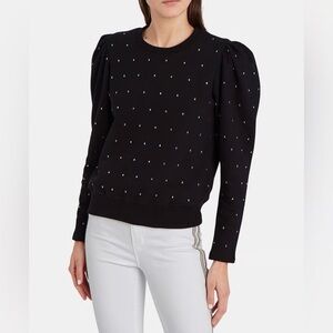 A.L.C. Saunders Crystal Embellished Black Puff Sleeve Sweatshirt